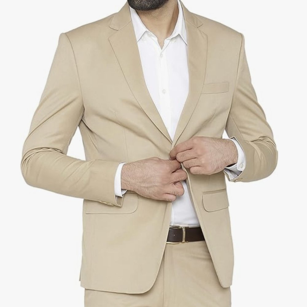 WINTAGE Men's Polyester Cotton Festive and Casual Blazer Coat Jacket Beige s42
